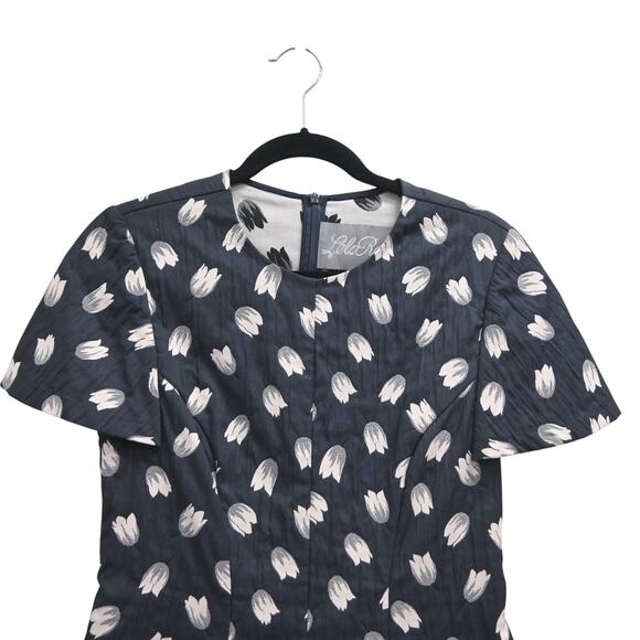 Lela Rose Navy Blue Textured Jacquard Spring Floral Top Size 8 - Picture 3 of 13